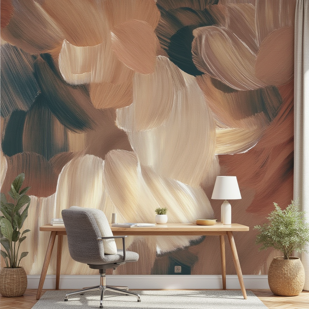 3D Wallpaper Amber Brushstrokes Harmony